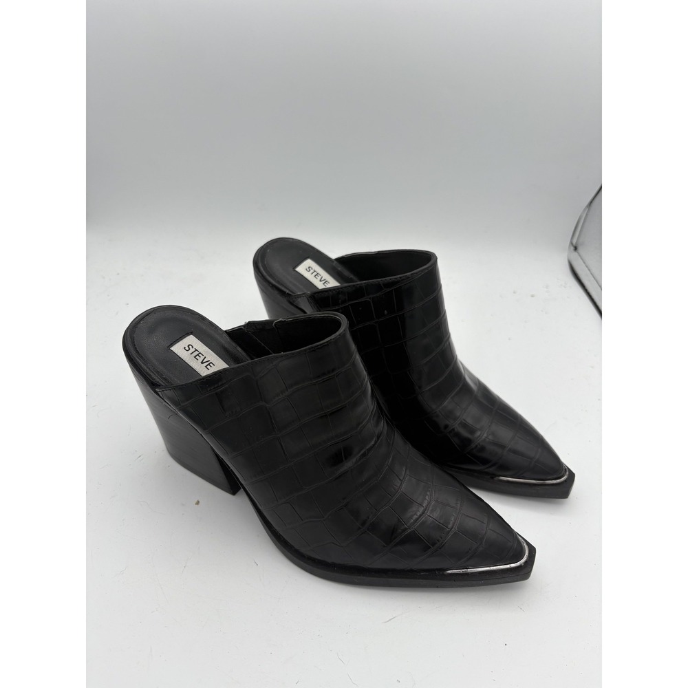 Steve Madden Shoes Womens Size 6.5 Black Croc Mule Block Heel Pointed Toe